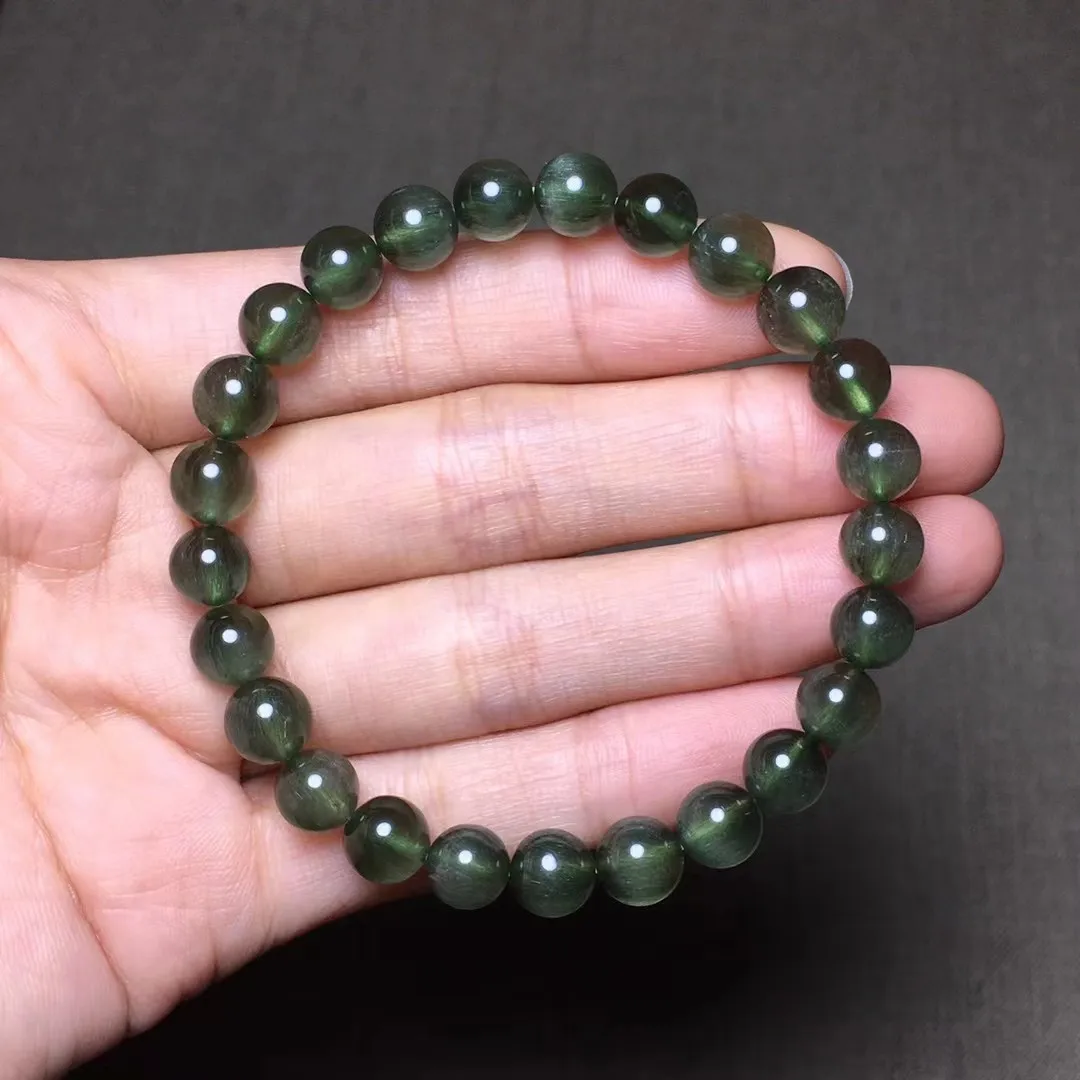 

7mm Natural Green Hair Rutilated Quartz Bracelet Jewelry For Women Men Healing Gift Crsytal Beads Rare Gemstone Strands AAAAA