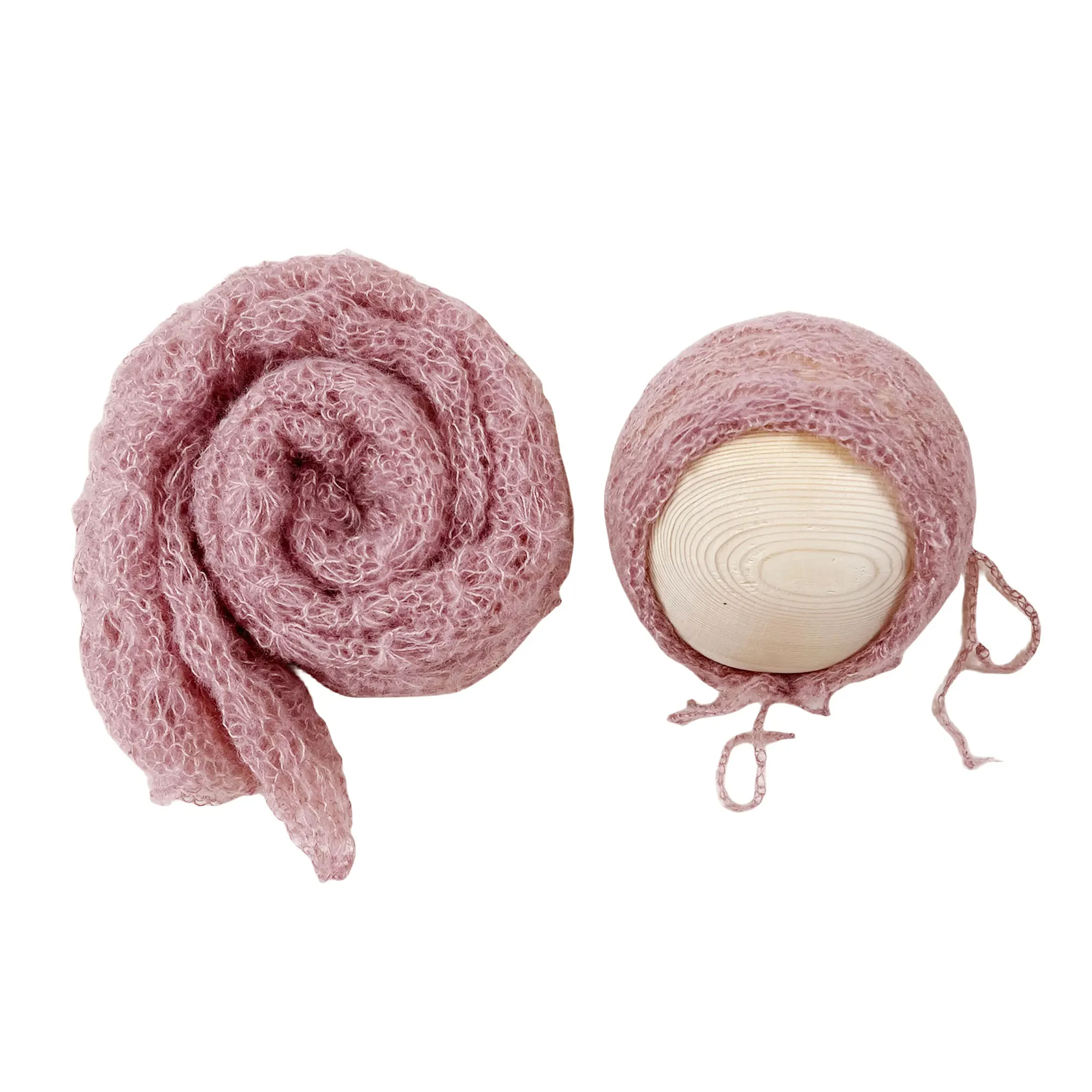 Don&Judy A Set Photo Shoot Prop 150x40CM Soft Stretchy Knit Mohair Wrap Little Infant Bonnet for Newborn Photography Accessories