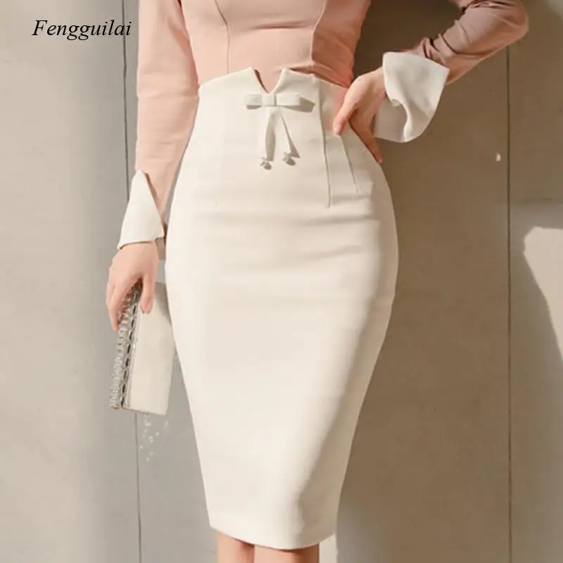 High Waist Midi Skirt Women Spring Summer Office Korean Elegant Split Back Sexy White Bodycon Pencil Skirt ибп ippon back office 600va 74263