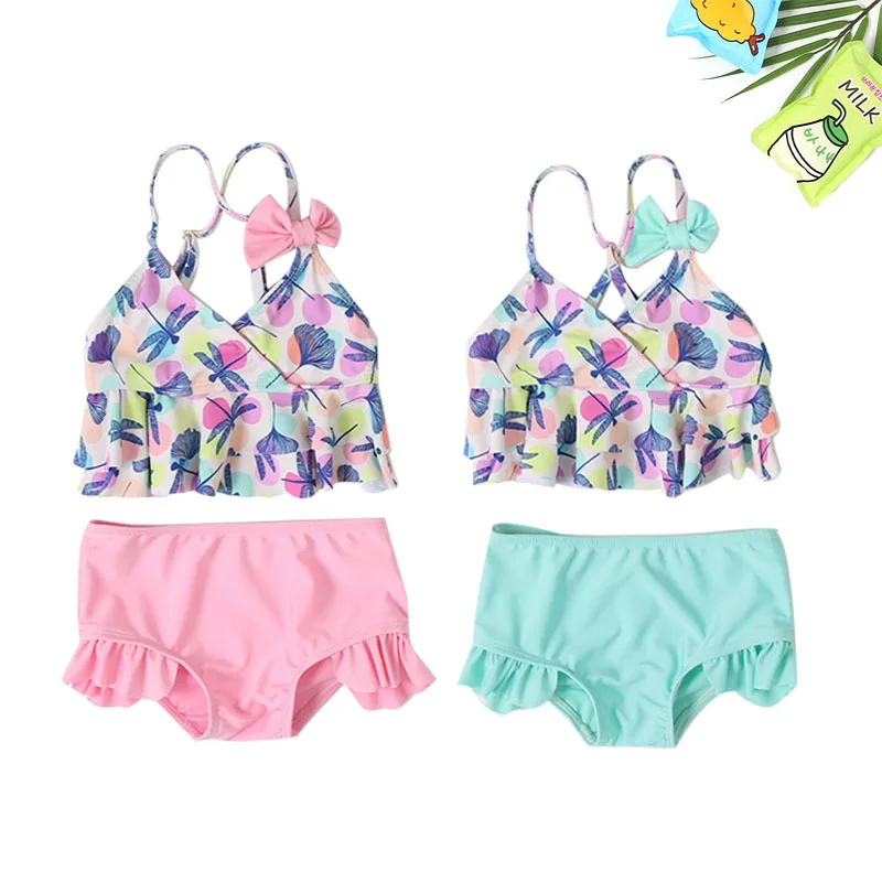 2022 New Children's Swimsuit Two-Piece Baby Girls' Swimsuit Girls' Cute Dragonfly Color Dot Printed Swimsuit micro bikini