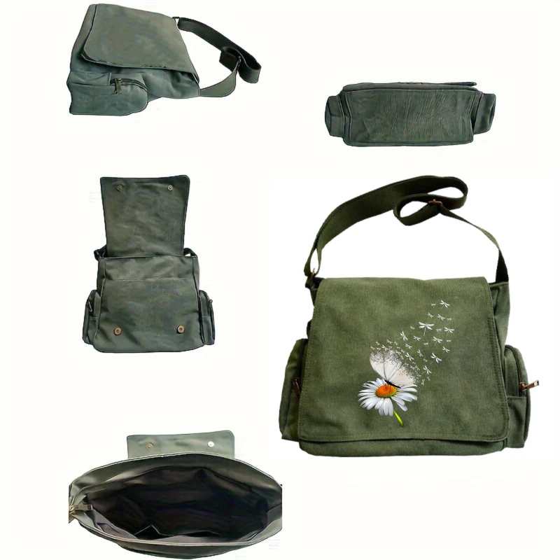 Vintage Women's Shoulder Bag Crossbody Bag Canvas Messenger Bag Daisy Large Capacity Women's Bag