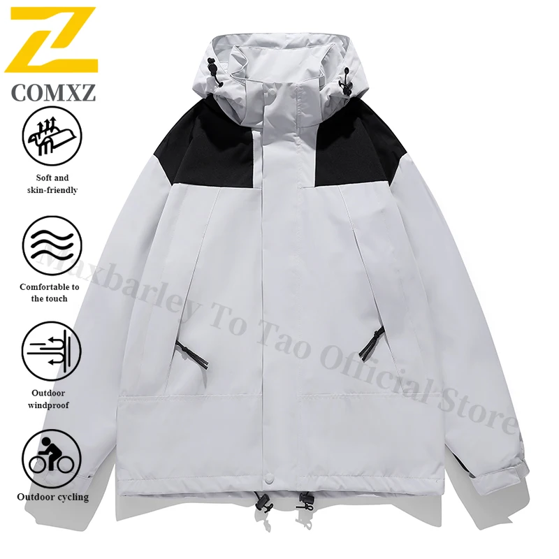 EIAO Spring Autumn Mens Detachable Hood Waterproof Windbreaker Jacket Outdoor Hiking Coat Camping Fishing Lightweight Breathable