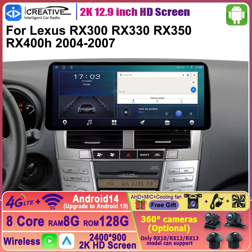 12,3 "Android 14 Carplay Android Auto estéreo para Lexus RX300 RX330 RX350 RX400h 2003-2009 reproductor Multimedia Radio de coche Navi GPS 1