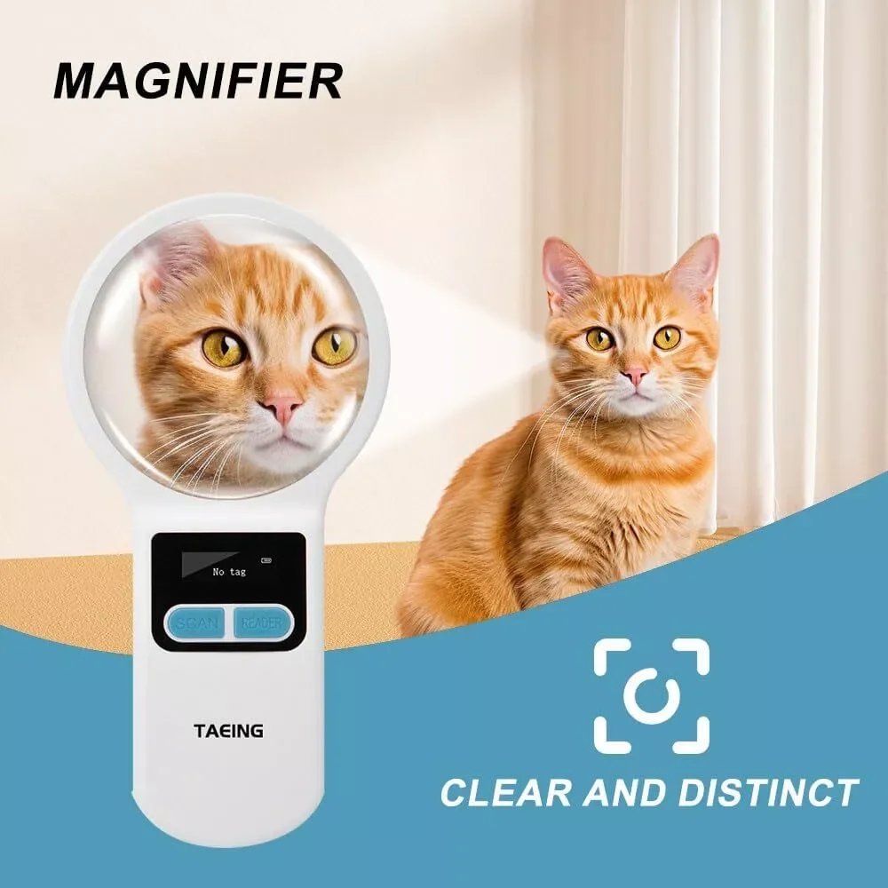 RFID Pet Tag ID Scanner Animal Microchip Reader With Magnifier+UV Flashlight