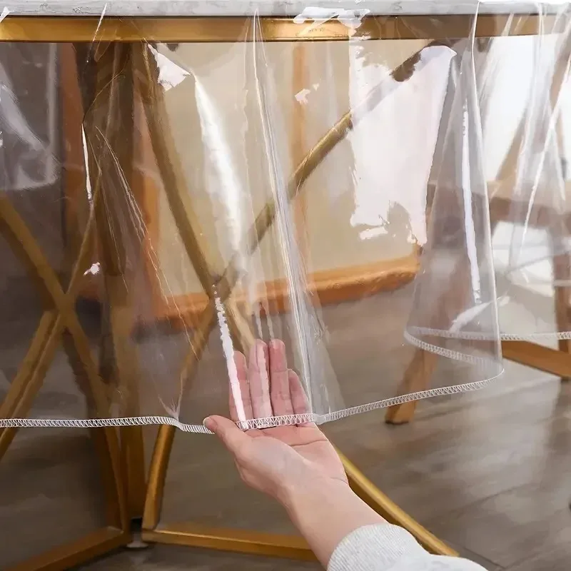 Table Protector Transparent Table Protector Tablecloth Lock Edge Round Waterproof Oil Resistant PVC Cover Stain Proof Wipeable Room Decorative