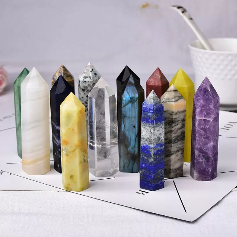 

1PC Natural Stones Crystal Point 36 Color Tower Amethyst Rose Quartz Healing Stone Energy Ore Mineral Obelisk Home Ornaments