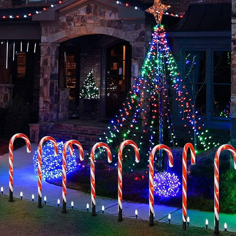 KEKA Bright 5Pcs 14 Inch Christmas Candy Cane Pathway Markers, Xmas Pathway Lights Outdoor With Warm White Lights For Garden