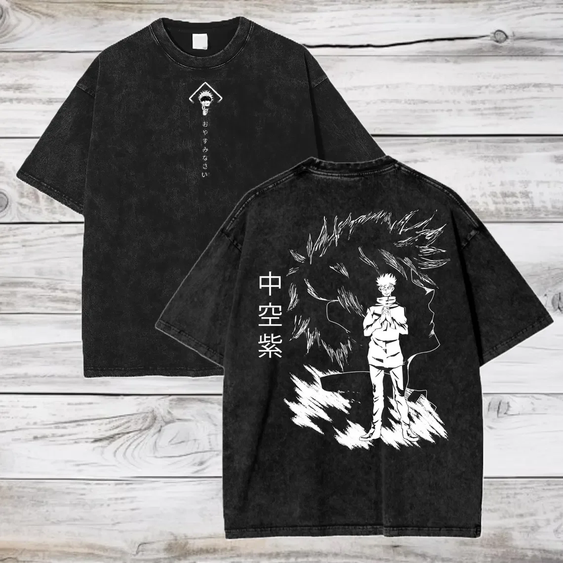 Gojo Satoru Jujutsu Kaisen Vintage Washed Cotton Oversized Tee - Unisex Streetwear Summer Short Sleeve Shirt