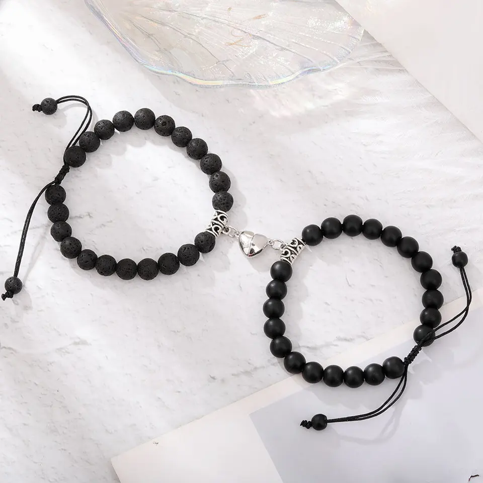 Resta con me Amor mio Braccialetti magnetici personalizzati con cuore a coppia di lettere fidanzato – IT