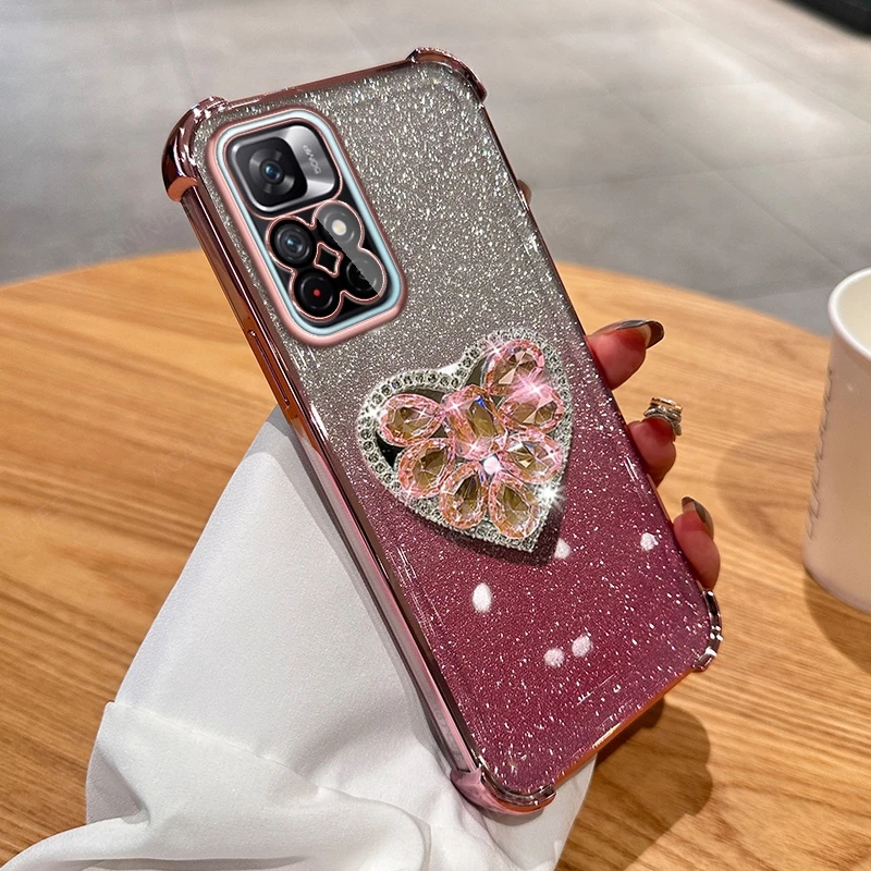 Glitter Diamond Heart Stand Anti-Shock Plating Smartphone Case Cover