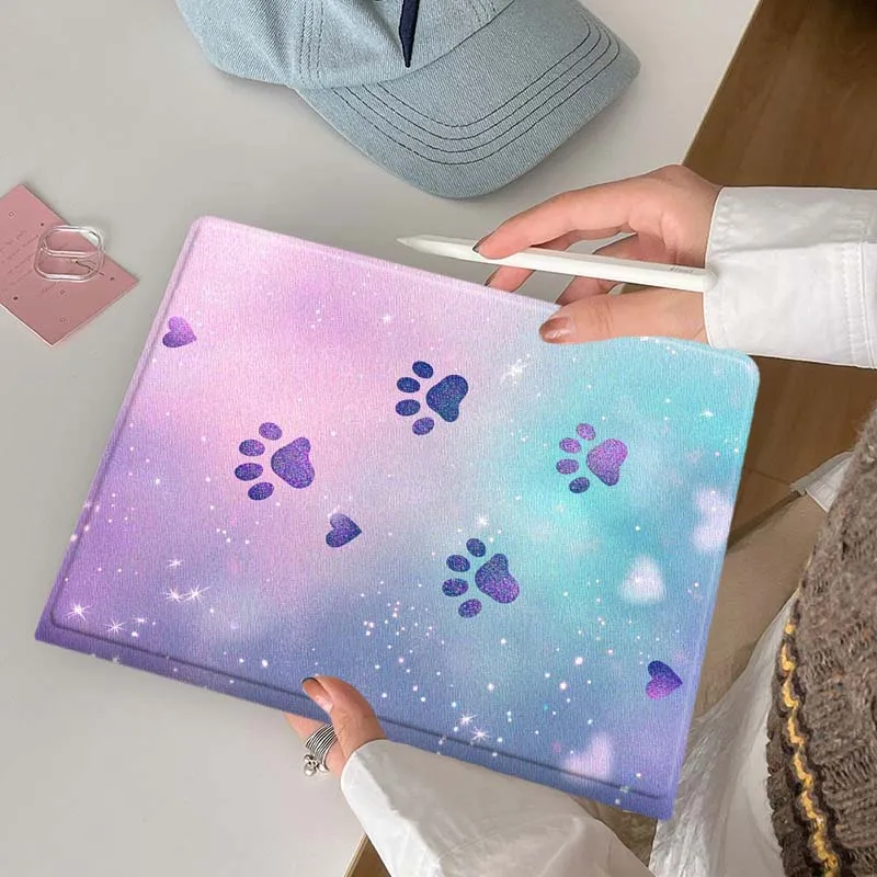 Cartoon Glitter Paw Prints Soft Tablet Case with Pen Tray
