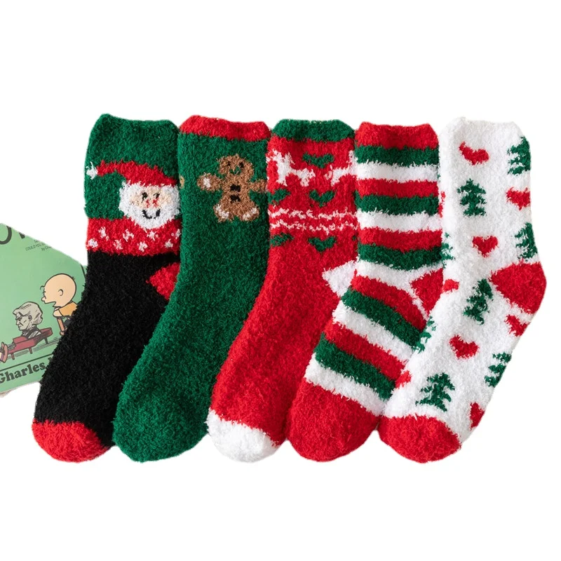 

Christmas Red Socks, Children Autumn and Winter Thickened INS Tidal Warm Home Socks,Coral Flour Floor Socks Plush Mid Tube S001