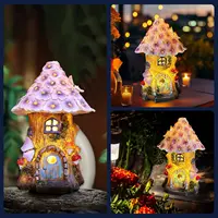 Fairy Garden House Solar Outdoor Statue, Light Up Mushroom Figurines Lawn Decorations for Yard, Fairies for Miniature House 5