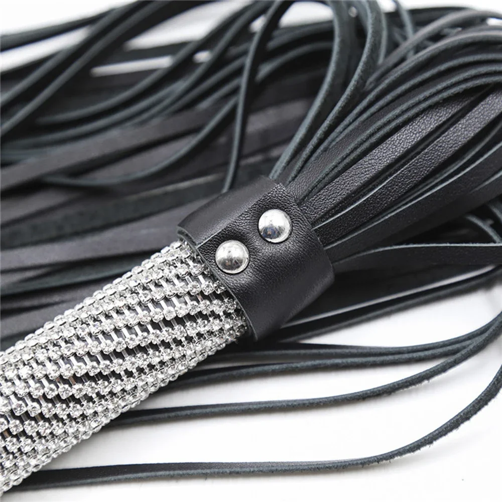 Crystal Handle Genuine Leather COW LEATHER Whip，51CM Horse Whip for Horse Equestrian 4