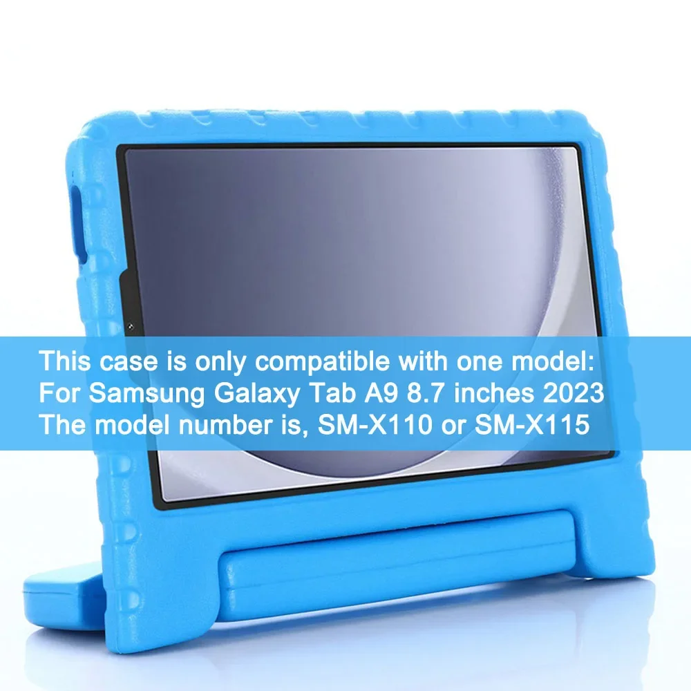 삼성 갤럭시 탭 A9 2023 모델 번호 SM-X110 SM-X115 충격 방지 EVA 전신 스탠드 태블릿 커버, 8.7 인치