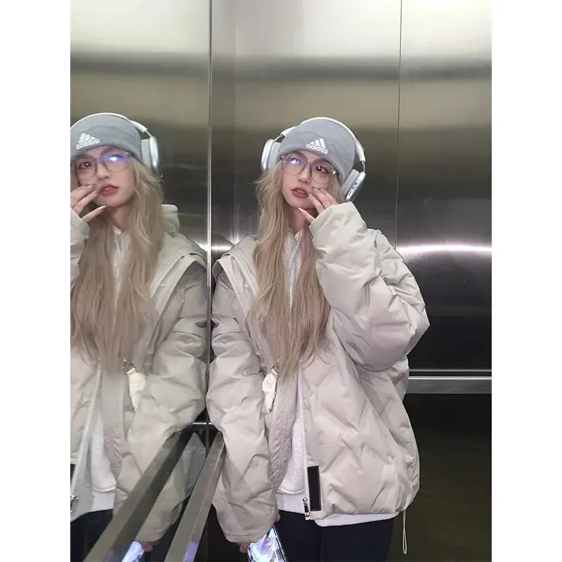 Necoyep 남성용 두꺼운 코튼 패딩 코트, 아메리칸 스타일 트렌디 브랜드 커플 블랙 오버코트, 오리지널 2023 겨울