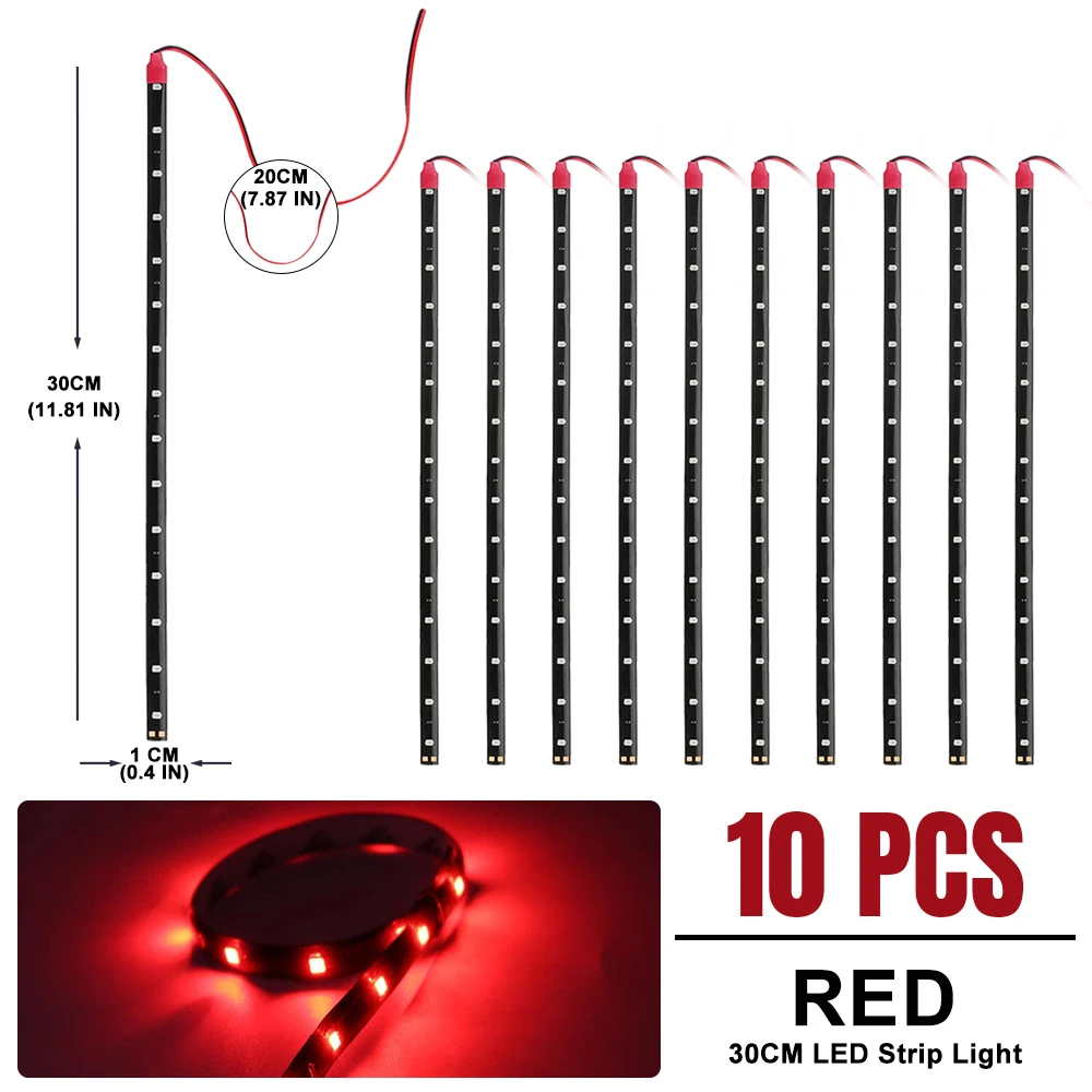 ตัวเลือกสินค้า แถบไฟ LED ตกแต่งภายในรถ 15 ดวง สีแดง 30 ซม.