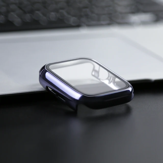 360 Full Cover for Apple Watch 45mm 41mm 44mm 40mm 42mm 38mm, Plating Case Glass Screen Protector for iwatch SE 7 6 5 4 3 2 1 Space Gray
