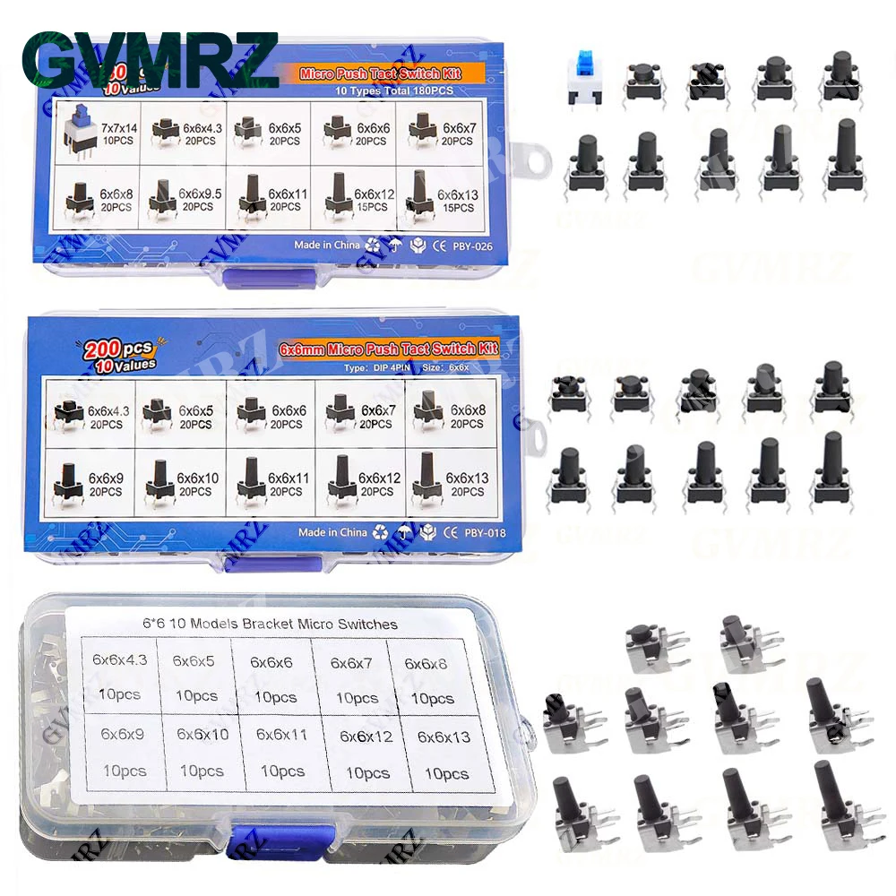 100/180/200PCS 6x6mm 마이크로 푸시 택트 스위치 키트 6x6 미니 촉각 ..