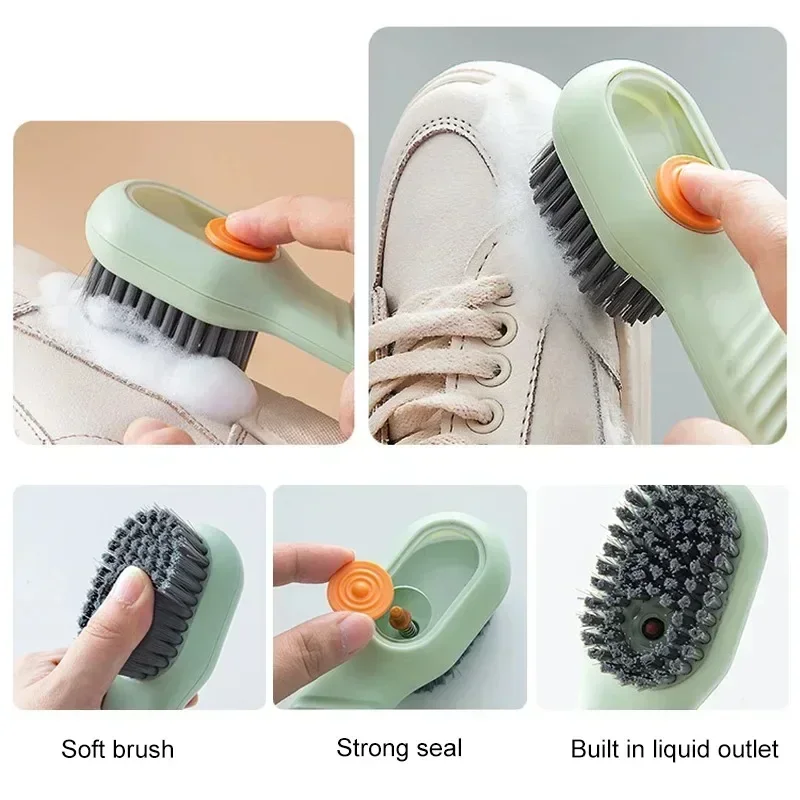 Auto-Liquid Shoe Brush with Hook - Soft Bristles & Long Handle for Shoes, Clothes & Dish Cleaning Household Cleaning Tools