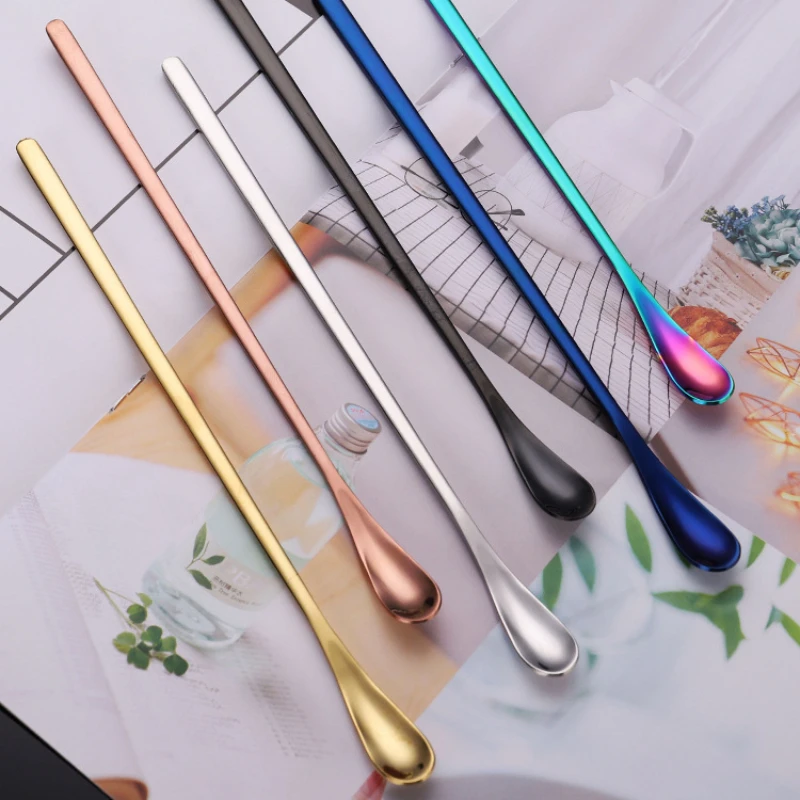 304 Stainless Steel Bar Spoons Long Handled Ice Cream Spoons Cocktail Dessert Spoon Tableware Kitchen Supplies 19/22.5cm