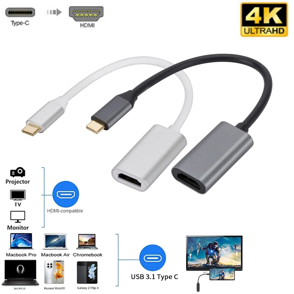 USB 3.1 Type C To HDMI compatible Adapter Cable 4K HD TV Android Phone