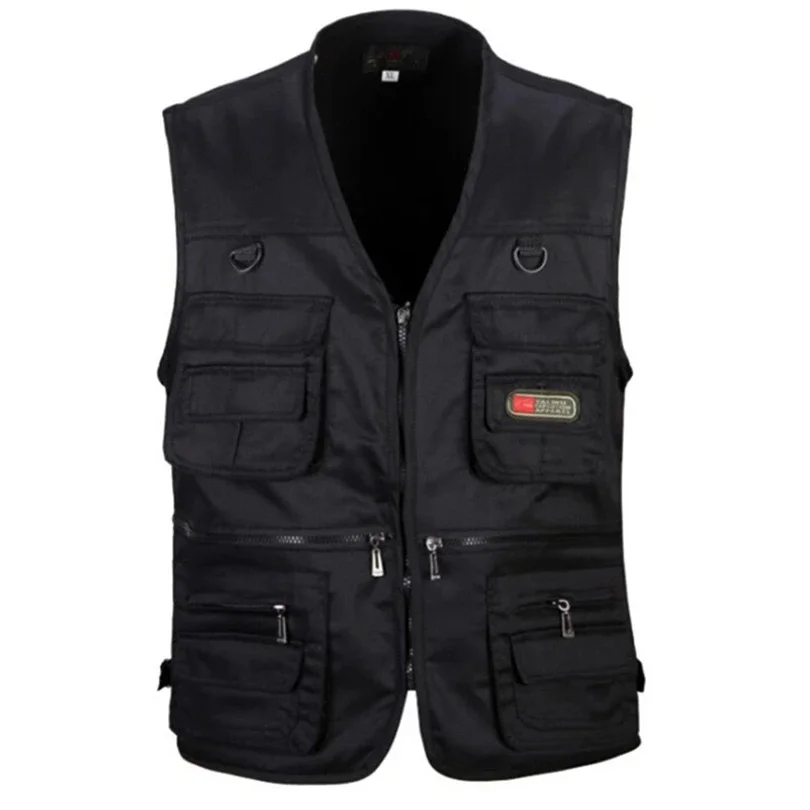 

Men Vest Army Green and black color waistcoat Multi-pocket travel or work wear Durable plus size