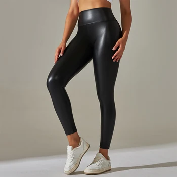Nuovi leggings da DONNA oversize alla moda, pantaloni in pelle PU attillati e sexy a vita alta, pantaloni da yoga colorati per le donne