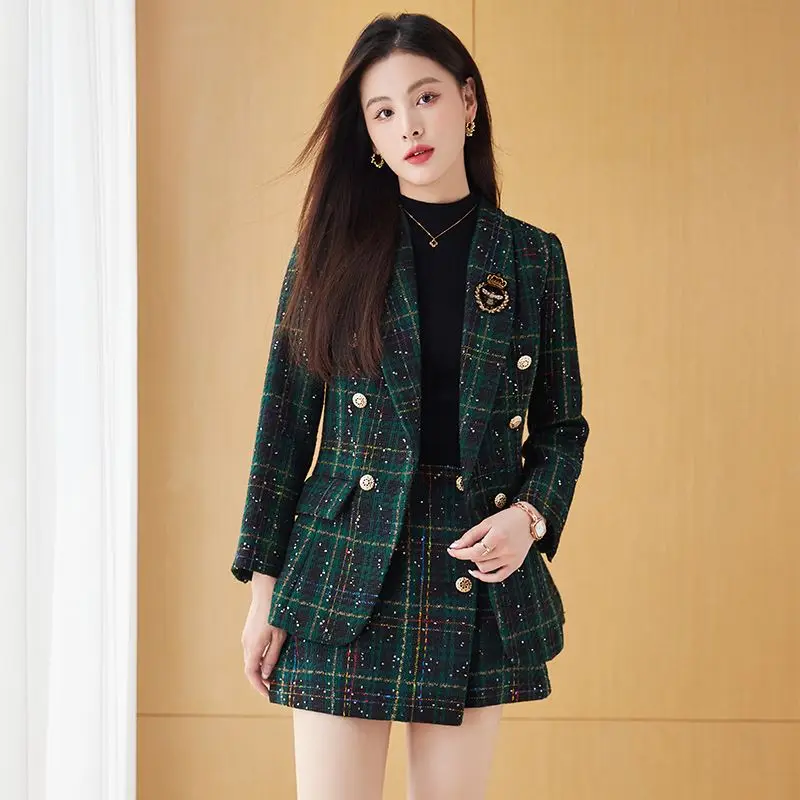 Tweed Blazer and Shorts for Ladies, Small Fragrance Plaid
