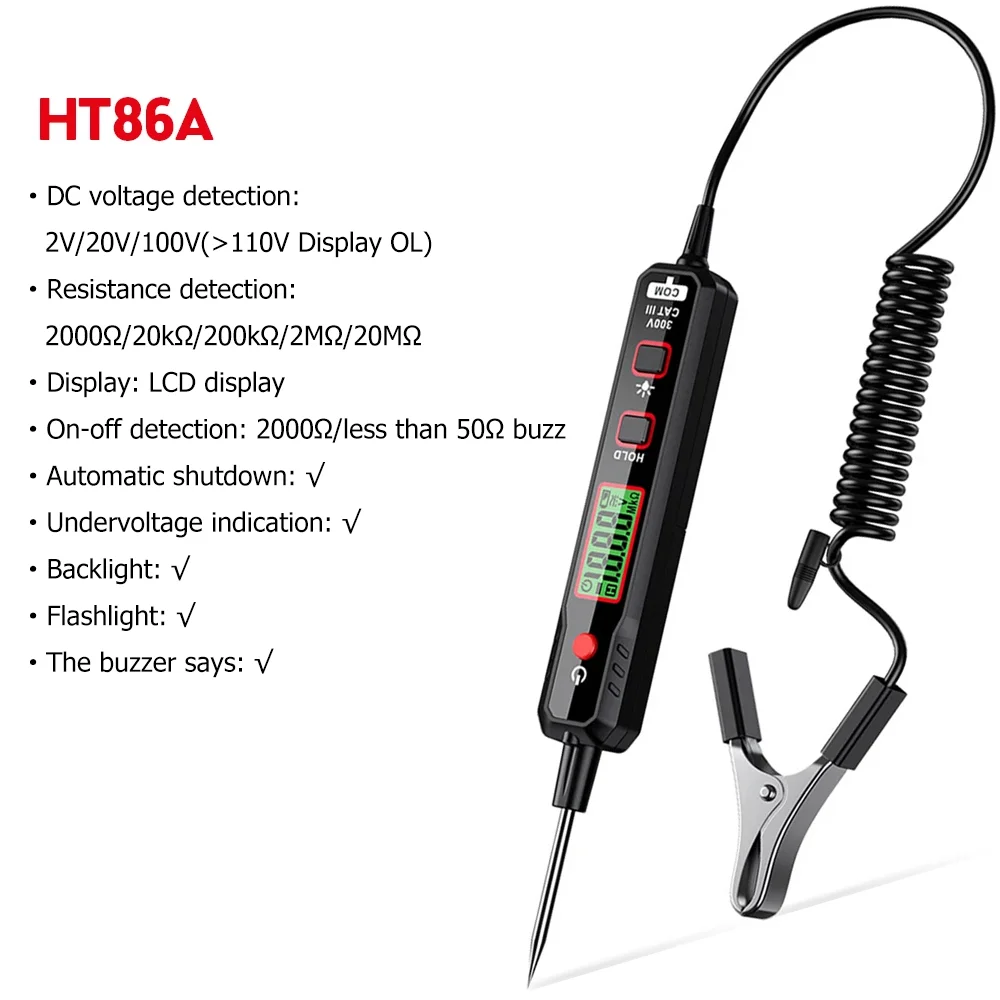 DC/AC Voltage Detector Car Fault Maintenance Circuit Test Pen Digital Display Ba