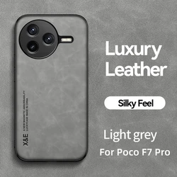 Luxury Leather Shockproof Case with Car Magnetic Cover for Poco F7 Pro (FG-Light Gray)