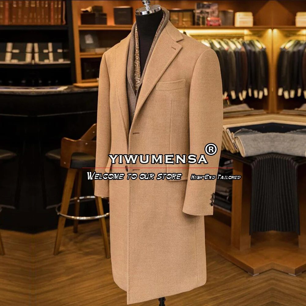 

Classic Men's Suit Jackets Tailore Made Single Breasted Blazer Sets Man Formal Party Outwear Tweed Wool Blend Trench Coat Long