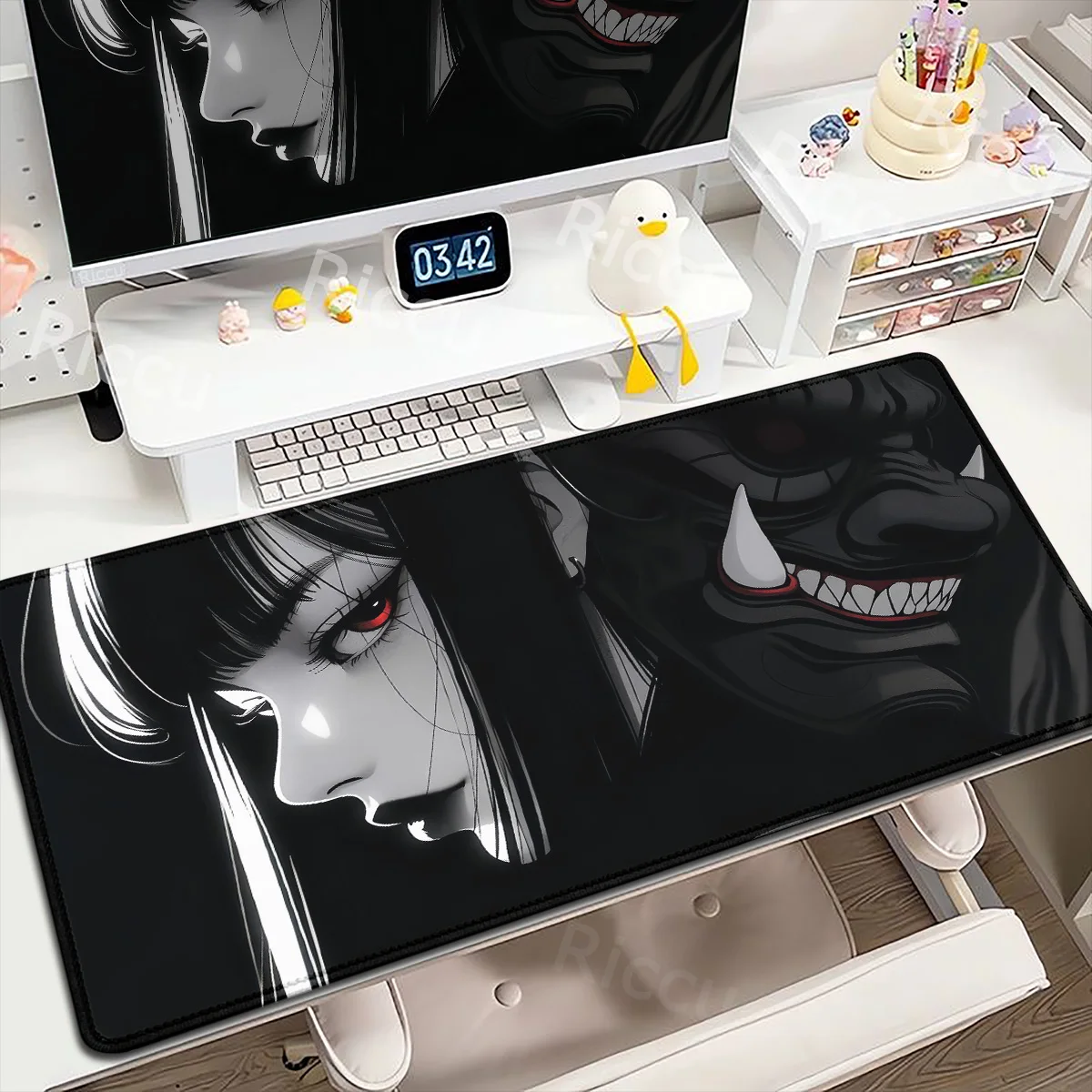 Anime Girls Samurai Oni Mask Mousepad Large Computer Gaming Accessories 400x900mm Gamer Professional Premium Mouse Mat Desk Mats