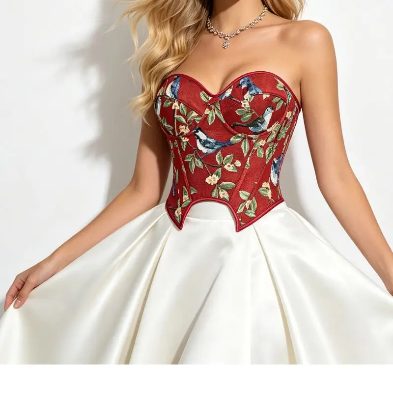 Floral Jacquard Backless Corset Top