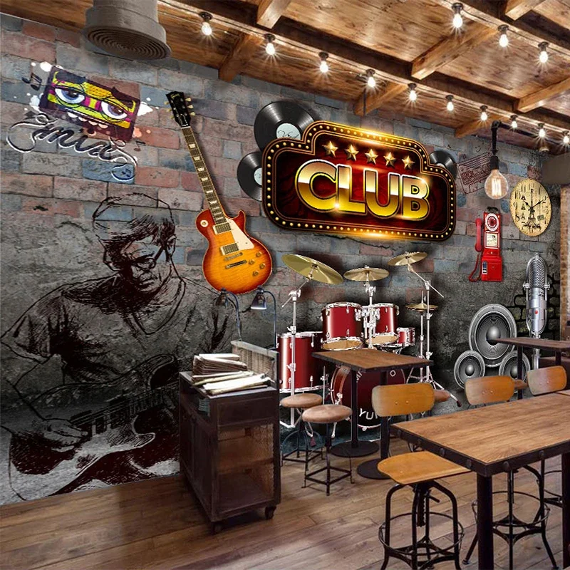 Any Size Mural Wallpaper 3D Vintage Brick Wall Music Theme KTV Bar Background Wall Cloth Photo Papers For Walls 3 D 3d wallpaper mural wall covering wallpaper canvas painting wallpaper