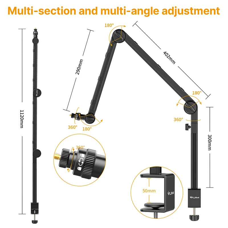 Microfone Boom Braço Suporte para Gravação Mesa Dslr Câmera Holder Suspensão Ajustável Mic Boom Parafuso de Montagem Vijim-ls24 - Image 4