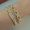 Exquisite Rhinestone Geometric Stainless Steel Bangle Bracelets for Women Gold Plated Charm Bracel 5