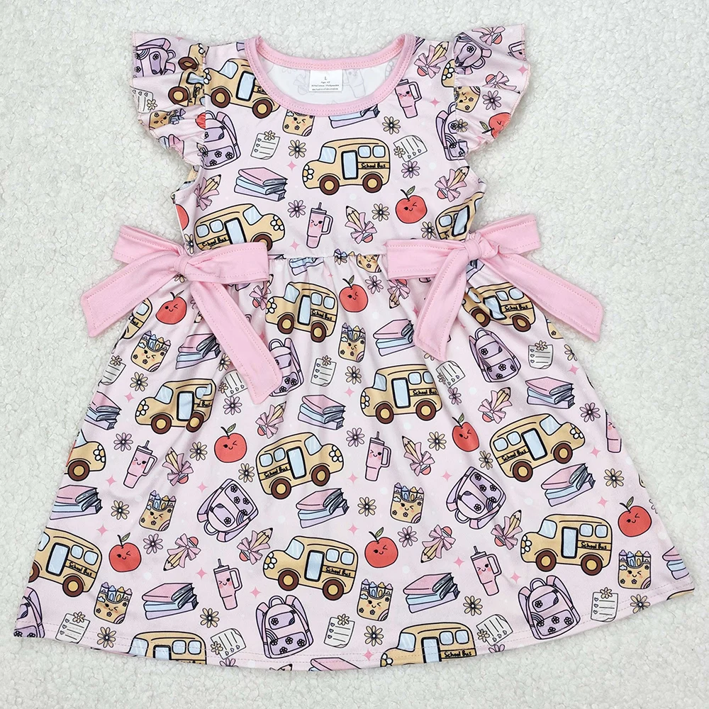 New Design Baby Girls Dress Apple Bows Back To School Knee Length Dresses Boutique Kids Children Clothing Girls Dress