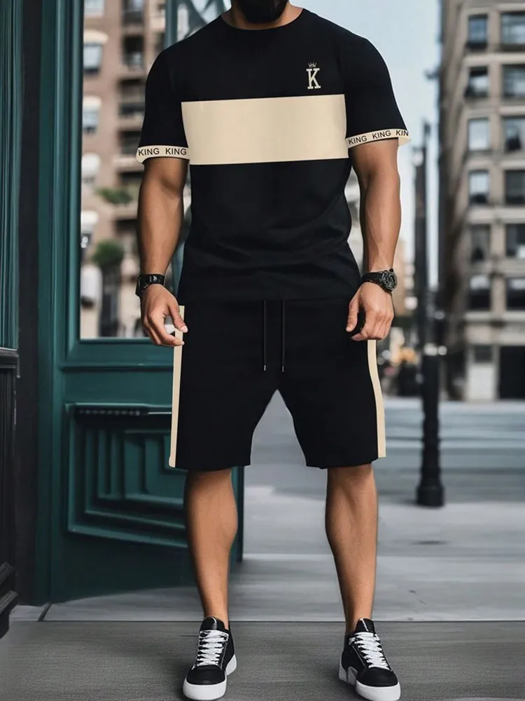 New Summer Vacation Leisure Daily 3D Men's Sports Wear Large Round Neck Short sleeved T-shirt Shorts Set Casual Street Clothing 2