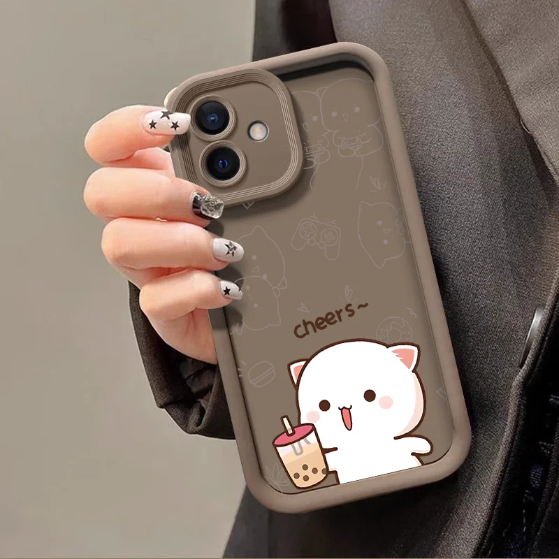 Cute Cartoon Peach Mochi Cat Couple Soft Case Cover