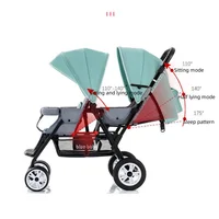 Poussettes jumelées pour bébés, portables et pliables, avec sièges doubles avant et arrière, pour deux enfants. 3