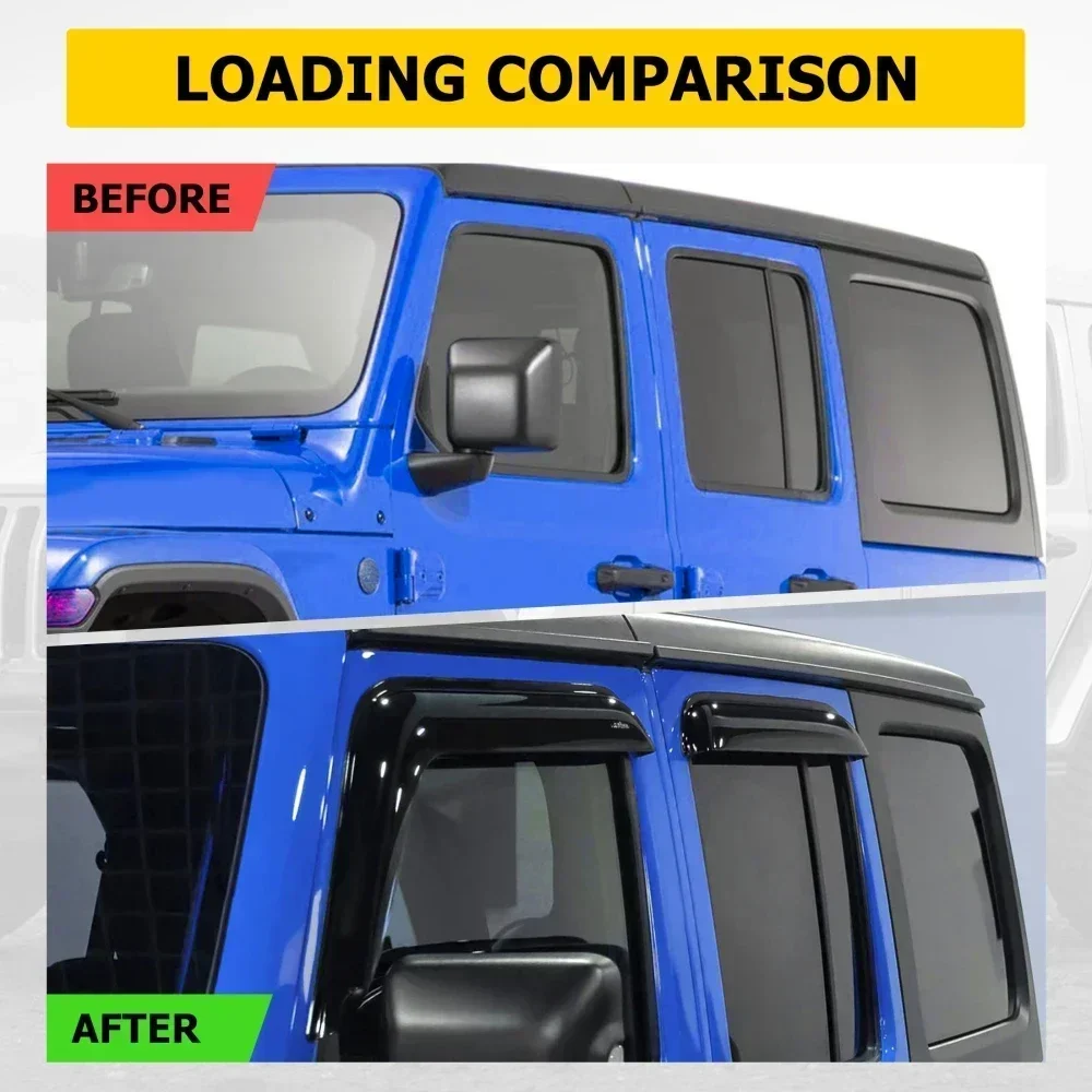 Side Window Visor Sun Rain Deflector Waterproof Weather Shield Window Guards Shelters Awnings For Jeep Wrangler JL car window deflectors