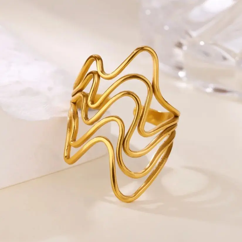 Stainless Steel Multilayer Wave Rings For Women