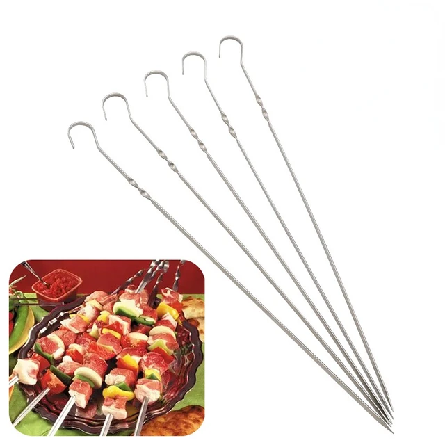 10Db Hús Kerek Lapos Sült Nyárs Rozsdamentes Acél Bbq Tű Barbeque Konyha Edények Kültéri Kemping Piknik - Image 3