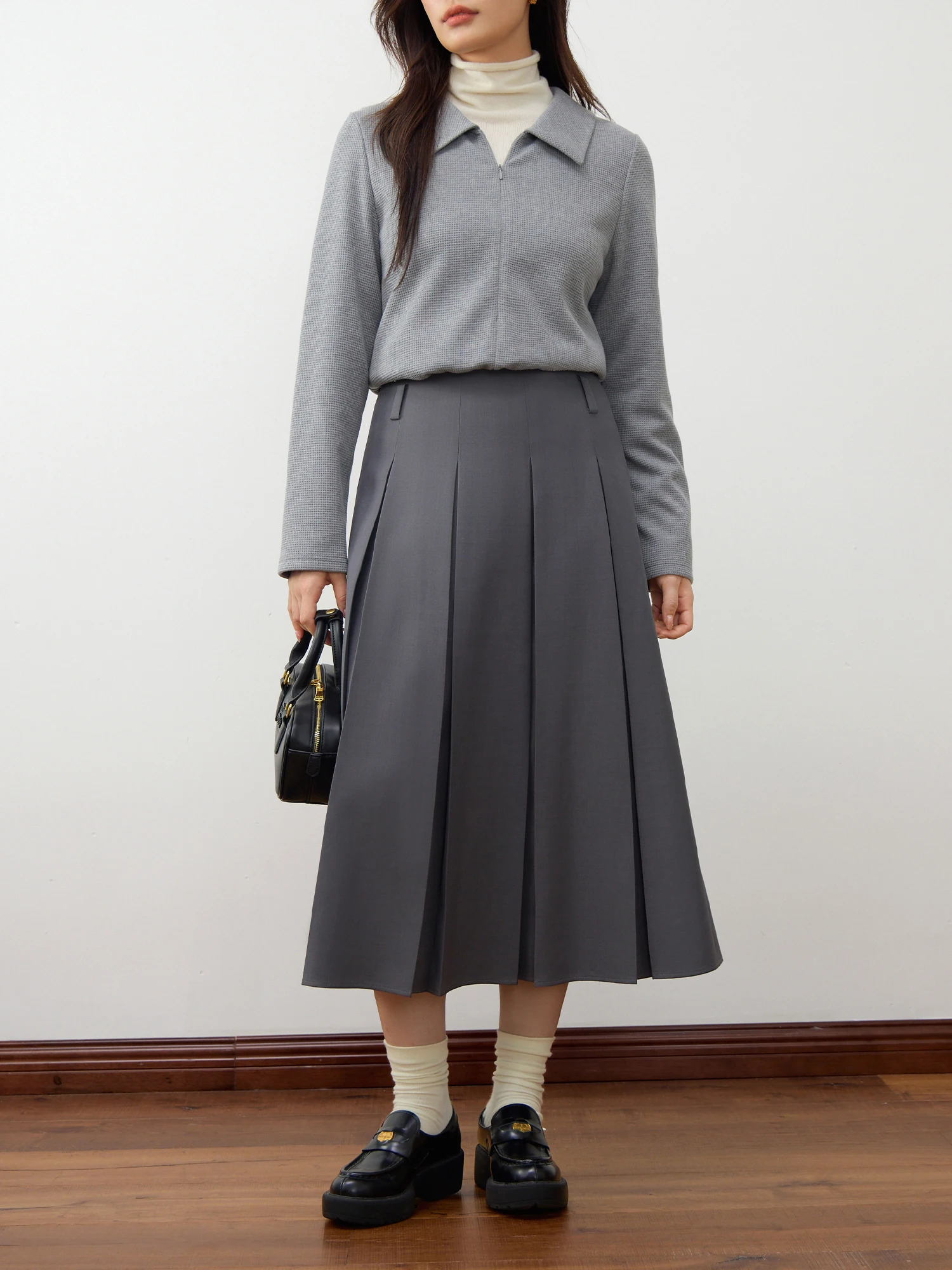 DUSHU【3 Colors】Women Sweatshirts Polo Neck Hidden Half Zipper Design Women Pullover Female Casual Grey Long Sleeve Top 24DS84283 3
