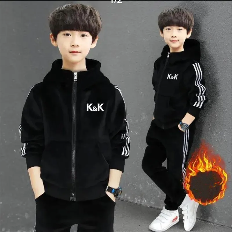 

Boys' Set Golden Velvet Autumn and Winter 2023 New Children's Mid to Old Plush Thickened Boys' Handsome Han Banchao Solid color
