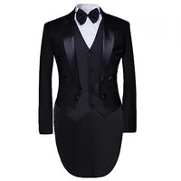 Latest 2023 Cloudstyle Men's Tailcoat Formal Ment Suit Slim Fit 3-Piece Suit Dinner Jacket Wedding Suit Male Swallow-Tailed Coat 2