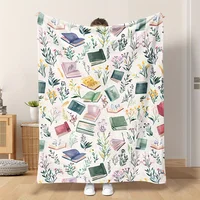 Cozy Watercolor Book & Wildflower Print Blanket - Soft, Warm Flannel Throw for Naps, Camping, Travel, and Home Decor - Perfect G 2