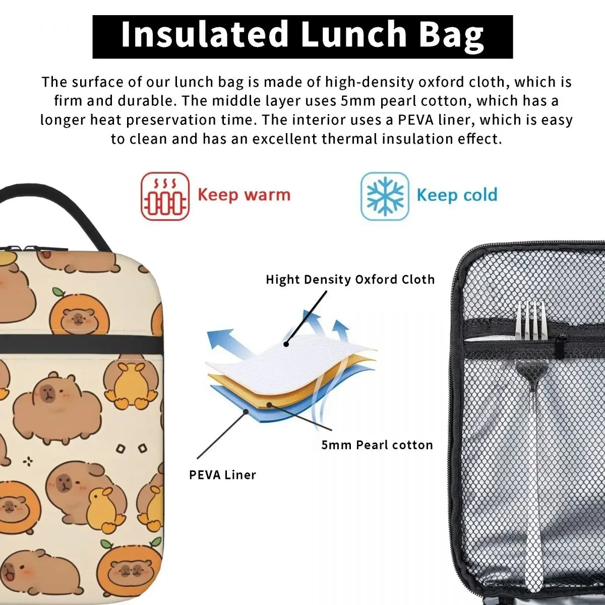 Capybara Cute Lunch Bag Office Lunch Box For Child Cute Designer Tote Food Bags Oxford Insulated Cooler Bag 4