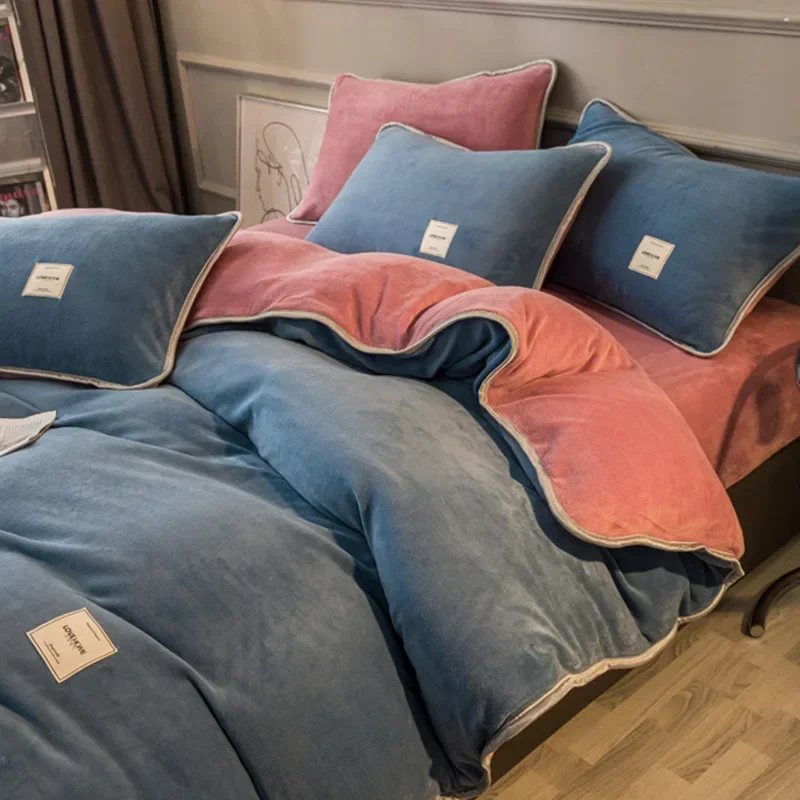 

Winter Warm Duvet Cover Queen King Size Bed Velvet Quilt Bag Covers Flannel Blanket Thickened Comforter Case Bedding Bed Cover